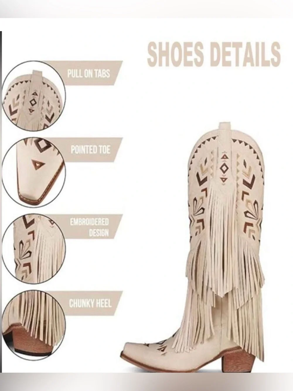 Cowgirl Western Boots Fringe Tassel
Chunky High Heels Mid Calf
Slip On Women’s - Picture 12 of 12